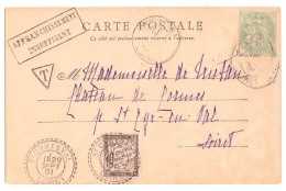 Carte Postale 5c Blanc 111 TAXE St CYR En VAL Loiret Ob FB84 10c Banderole Yv T29 Griffe AFFRANCHISSEMENT INSUFFISANT - 1859-1959 Lettres & Documents