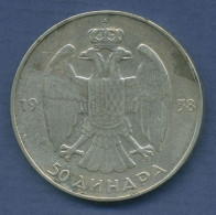 Jugoslawien 50 Dinara 1938, Silber, Petar II., KM 24 Ss (m3581) - Jugoslawien