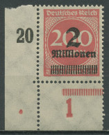 Dt. Reich 1923 Mit Aufdruck Platte Unterrand 309 A P A UR Ecke 3 Postfrisch - Nuevos