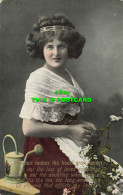 R590046 Greeting Card. Woman With A Scarf On Her Shoulders And Flowers In Her Ha - World
