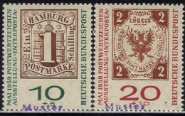 GERMANY(1959) Stamps Of Hamburg And Lubeck. Set Of 2 With MUSTER (specimen) Overprint. Scott No B366-7. - Other & Unclassified
