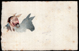 Postcard - Circa 1920 - Drawing - Man And Donkey Shadow - Uomini