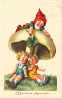 Bonne Année - Illustration Enfants, Champignon, Nain De Jardin, Trèfle à 4 Feuilles - Nieuwjaar