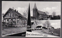 AK Grüße Aus Nord Mentzhausen - Gemischtwaren Bruns - Kirche - Dorfansicht - Ca. 1950 (69118) - Other & Unclassified