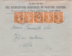 1923--lettre D' ALBI -81 Pour ALBI-81, Type Semeuse,bande De 5, Pub Union Des Assoc Agric Du Plateau Central - 1921-1960: Modern Period