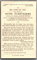 Bidprentje Nazareth - Claeyssens Alice (1891-1956) 1/2?? - Devotieprenten