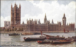 11777782 London Houses Of Parliament Thames Boat Water Colour Drawing By AR Quin - Autres & Non Classés