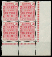 D-REICH DIENST Nr 4 Postfrisch VIERERBLOCK ECKE-URE X86F34A - Dienstzegels