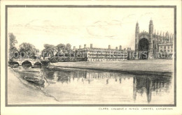 11777373 Cambridge Cambridgeshire Clare College And King's Chapel Drawing Kuenst - Autres & Non Classés