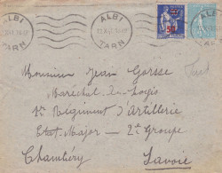 1941--lettre D'ALBI-81 à CHAMBERY-73, Tps Paix + Semeuse Lignée ,cachet KRAG Du 12-10-41- - 1921-1960: Moderne