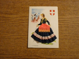 Carte Brodée "En Savoie" - Jeune Femme Costume Brodé/Tissu- 10,2x15cm Env. - Bordados