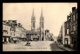 61 - LA FERTE-MACE - L'EGLISE ET LA PLACE DU MARCHE - MAGASIN LOUVEL, PORCELAINES-CRISTAUX - CAFE PROVOST-LEMORTEUX - La Ferte Mace