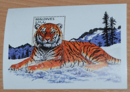 MALDIVES 1996, Endangered Species, Tiger, Animals, Fauna, Mi #B372, Souvenir Sheet, MNH** - Big Cats (cats Of Prey)