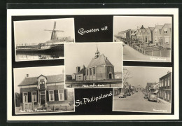 AK St. Philipsland, Haven Met Molen, Ned. Herv. Kerk, Voorstraat, Schoolstraat  - Autres & Non Classés