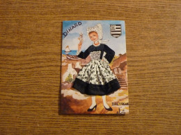 Carte Brodée "Dinard-Bretagne" - Jeune Femme Costume Brodé/Tissu- 10x14,8cm Env. - Embroidered