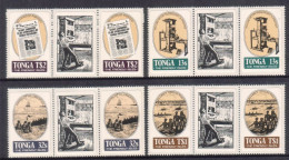 Tonga 1984 William Woon Missionary Printer Set Of 4 MNH In Strips - Shows Printing Press - Cristianesimo