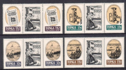 Tonga 1984 William Woon Missionary Printer Set Of 4 MNH In Strips - Shows Printing Press - Tonga (1970-...)