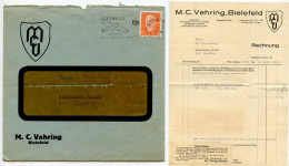 Germany 1932 Cover W/ Invoice; Bielefeld - M.C. Vehring To Schiplage;12pf. President Hindenburg; Luftpost Slogan Cancel - Briefe U. Dokumente