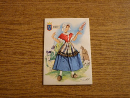 Carte Brodée "Berry" - Jeune Femme Costume Brodé/Tissu- 10,2x14,7cm Env. - Bestickt