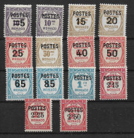 Monaco  N°140/153* Timbres Taxe Surchargés. Cote 103€ - Ungebraucht