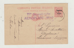 INTERO POSTALE DA 10 CENTESIMI - SOVRASCRITTO VENEZIA GIULIA DEL 1919 - ANNULLO 77 SQUADRIGLIA AEROPLANI VERSO SVIZZERA - Marcophilie (Avions)