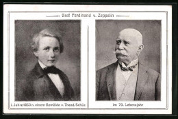 AK Graf Ferdinand V. Zeppelin Im Jahre 1853 Und Im 70. Lebensjahr  - Dirigeables