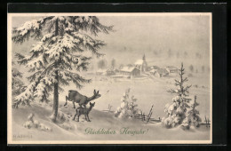 Künstler-AK R. Ulreich: Reh Mit Jungtier In Winterlicher Landschaft  - Other & Unclassified