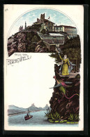 Lithographie Drachenfels, Panoramaansicht  - Drachenfels