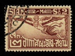 Thailand Cat 230 1925 Airmail 1st Issue ,2 Sat Yellowbrown,used - Thaïlande