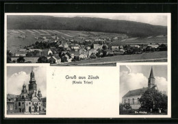 AK Züsch /Trier, Ortsansicht Mit Kath. Und Ev. Kirche  - Trier