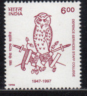 India MNH 1998, Defence Service Staff College, Militaria, Owl Bird, Sword - Unused Stamps