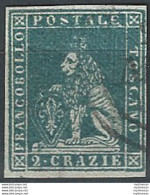 1851 Toscana 2 Crazie Verde Azzurro Su Grigio Cancelled Sassone N. 5f - Toskana