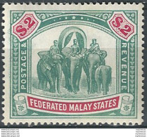 1907 Malaysia Federated Malay States $2 Green/carmine MNH SG. N. 49 - Other & Unclassified