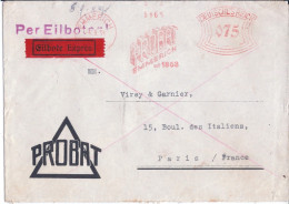 ALLEMAGNE- EMA- EXPRESS- MAISON PROBAT A EMMERICH- VERS PARIS- RECT/VERSO- 1934 - Franking Machines (EMA)