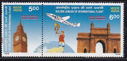 India MNH 1998, Golden Jubilee Air- India, Aeroplane , Aviation, Clock, Globe, Se-tenet Pair,  As Scan - Unused Stamps