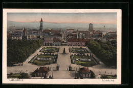 AK Karlsruhe, Schlossplatz Mit Stadt  - Karlsruhe