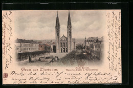 AK Wiesbaden, Kath. Kirche, Waterloo-Säule Und Gymnasium  - Wiesbaden