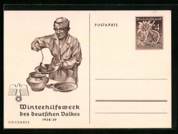 AK Frau Tut Suppe Auf, , Ganzsache WHW Winterhilfswerk 1938-39  - Cartoline