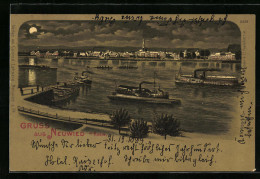 Lithographie Neuwied A. Rhein, Uferpartie Mit Dampfern Bei Mondschein  - Neuwied