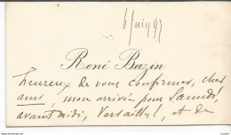 PP / BAZIN Business Card Rare CARTE De VISITE René BAZIN 1893 - Cartes De Visite