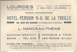 PY / Carte De Visite CDV Ancienne Publicitaire PUB HOTEL LOURDES N-D De La TREILLE Rue Du Bourg - Visitekaartjes