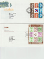 Great Britain: 10 FDC Franked W/souvenir Sheets Or Booklet Panes. Postal Weight Approx 200 Gramms. Please Read - Blokken & Velletjes