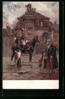 Künstler-AK Ludwigsburg, Jäger Zu Pferd Am Torhaus  - Weltkrieg 1914-18