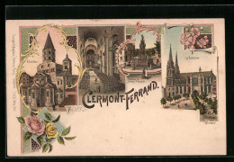 Lithographie Clermont Ferrand, N. D. Du Port, Fontaine De Jacques D`Amboise, La Cathédrale  - Clermont Ferrand