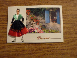 Carte Brodée "Provence" - Jeune Femme Costume Brodé/Tissu- 10x15cm Environ. - Bordados
