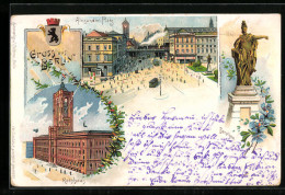 Lithographie Berlin, Alexander Platz, Berolina, Rotes Rathaus  - Mitte