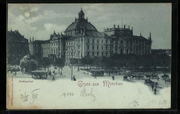 Mondschein-AK München, Platz Vor Dem Justizpalast, Pferdebahn  - München