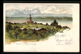 Lithographie Berg, Blick Von Der Rottmannshöhe Auf Den Starnberger See  - Starnberg