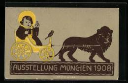 Künstler-AK Sign. Fritz Klee: München, Ausstellung 1908, Münchner Kindl In Vom Löwen Gezogenen Wagen  - Ausstellungen