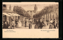 AK Hamburg, Der Jungfernstieg Mit Pavillon 1825 Durch Puppen Belebt, Spielwaren-Ausstellung Hermann Tietz 1925  - Used Stamps